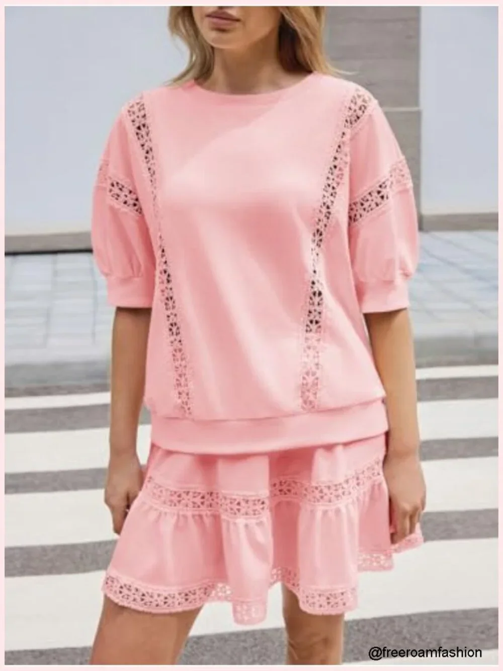 2 Piece Skirt Sets for Women Lace Trim Puff Sleeve Coquette Summer Going Out